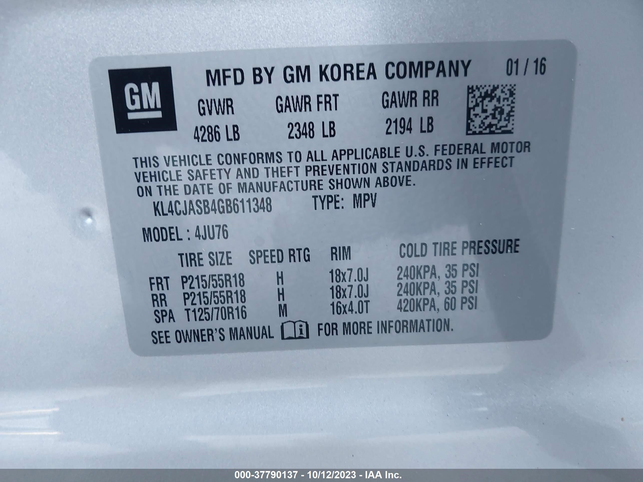 Photo 8 VIN: KL4CJASB4GB611348 - BUICK ENCORE 