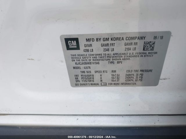 Photo 8 VIN: KL4CJASB4KB741946 - BUICK ENCORE 