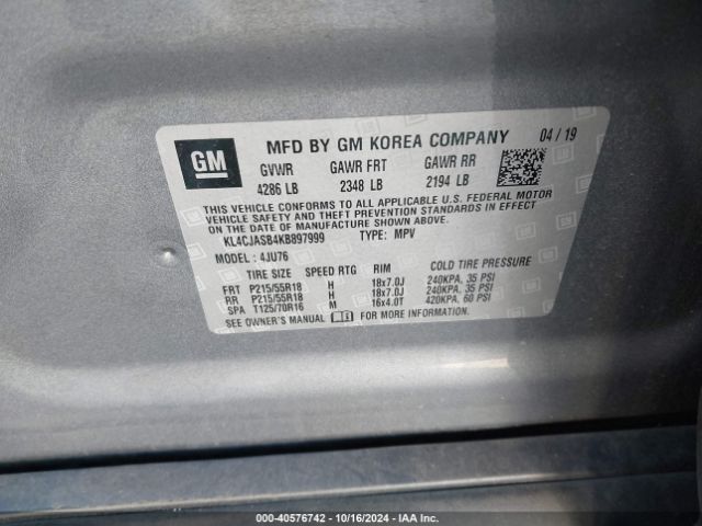 Photo 8 VIN: KL4CJASB4KB897999 - BUICK ENCORE 