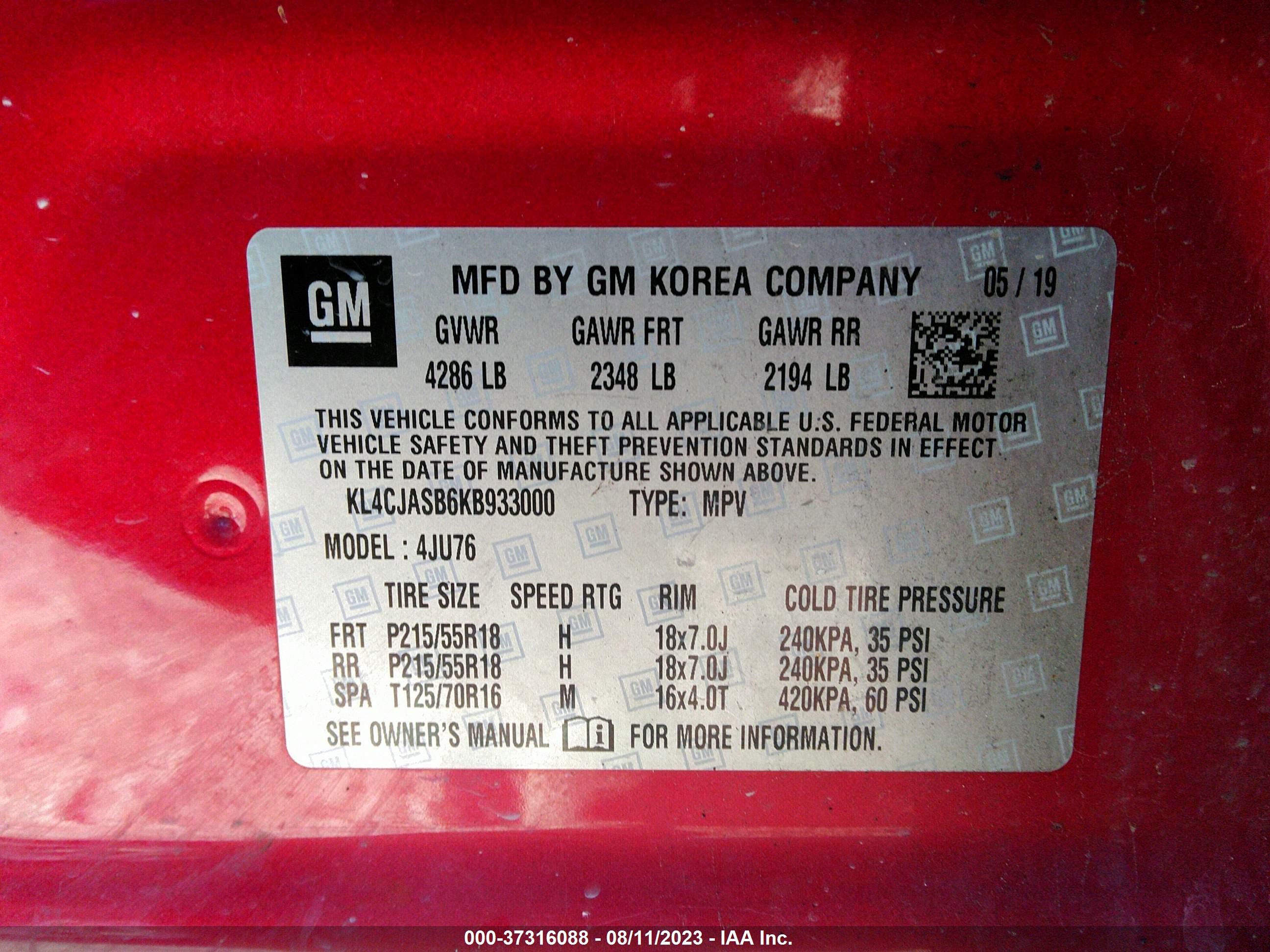 Photo 8 VIN: KL4CJASB6KB933000 - BUICK ENCORE 