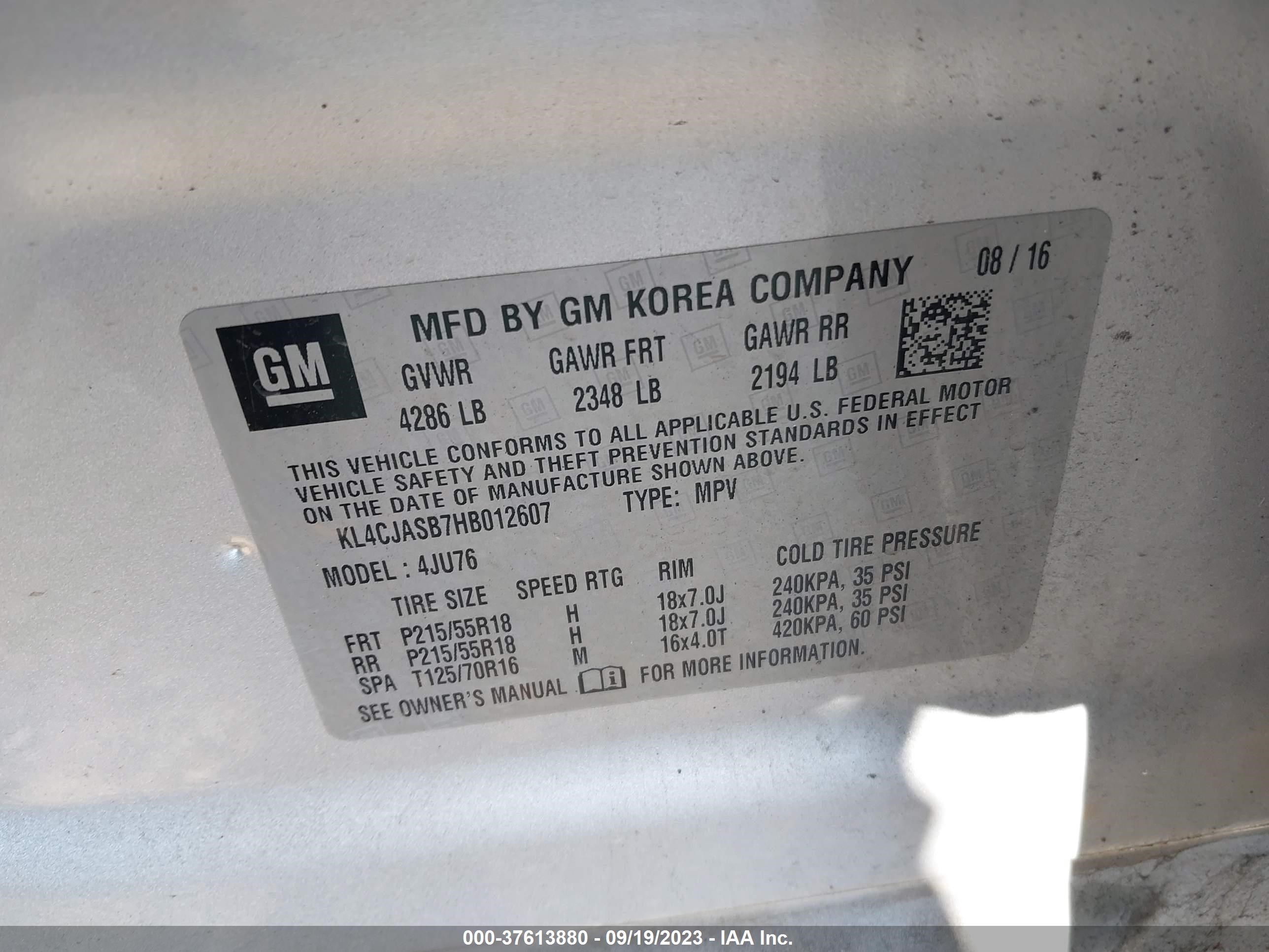 Photo 8 VIN: KL4CJASB7HB012607 - BUICK ENCORE 