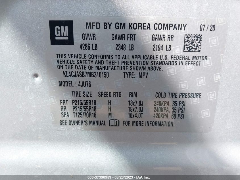 Photo 8 VIN: KL4CJASB7MB310150 - BUICK ENCORE 