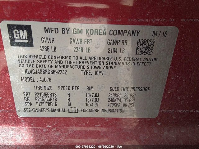 Photo 8 VIN: KL4CJASB8GB692242 - BUICK ENCORE 