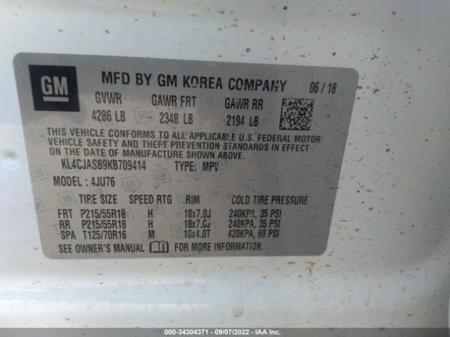 Photo 8 VIN: KL4CJASB9KB709414 - BUICK ENCORE 