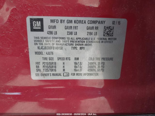 Photo 8 VIN: KL4CJBSB0FB149150 - BUICK ENCORE 