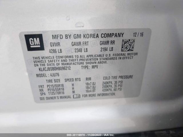 Photo 8 VIN: KL4CJBSB0HB096212 - BUICK ENCORE 