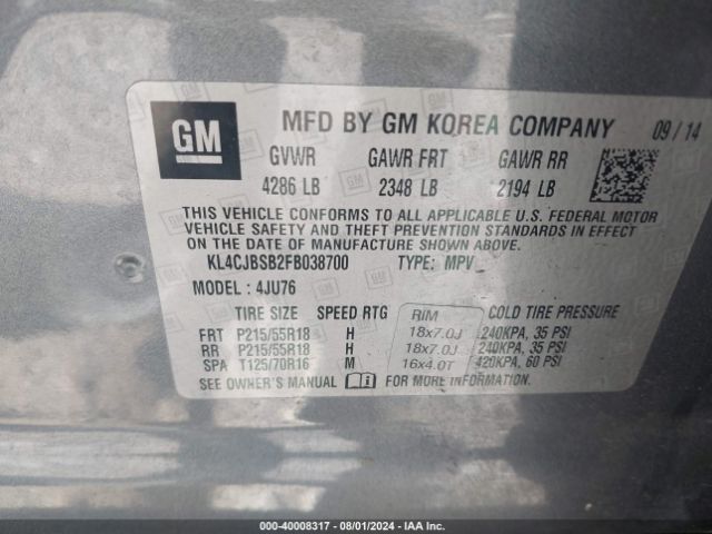 Photo 8 VIN: KL4CJBSB2FB038700 - BUICK ENCORE 