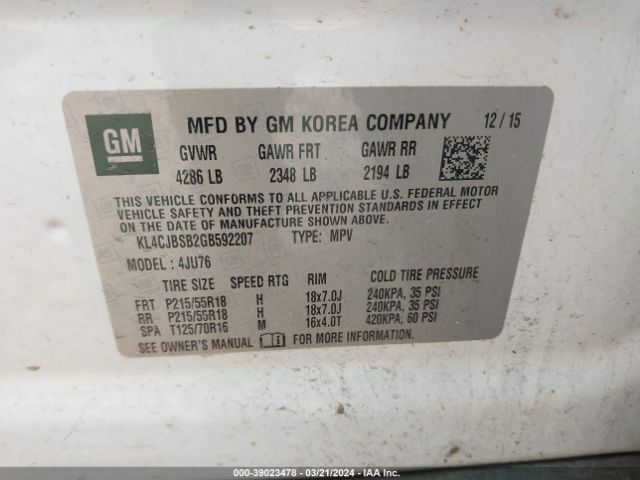 Photo 8 VIN: KL4CJBSB2GB592207 - BUICK ENCORE 