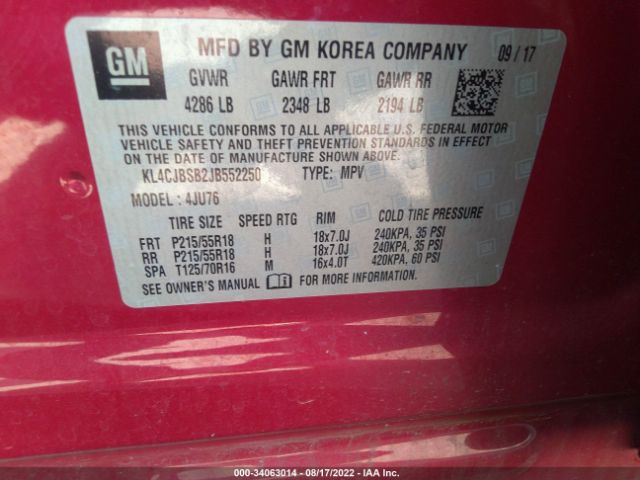 Photo 8 VIN: KL4CJBSB2JB552250 - BUICK ENCORE 