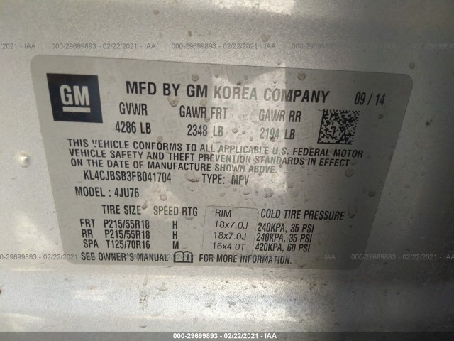 Photo 8 VIN: KL4CJBSB3FB041704 - BUICK ENCORE 