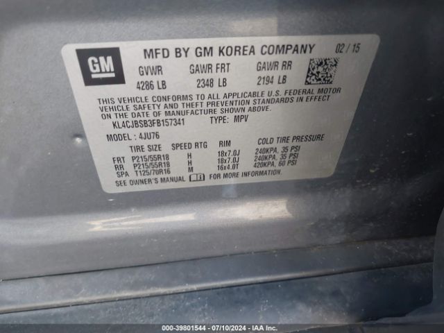 Photo 8 VIN: KL4CJBSB3FB157341 - BUICK ENCORE 