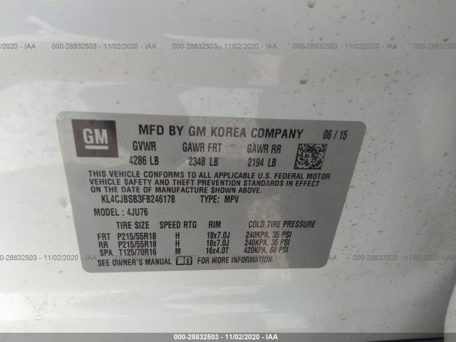 Photo 8 VIN: KL4CJBSB3FB246178 - BUICK ENCORE 