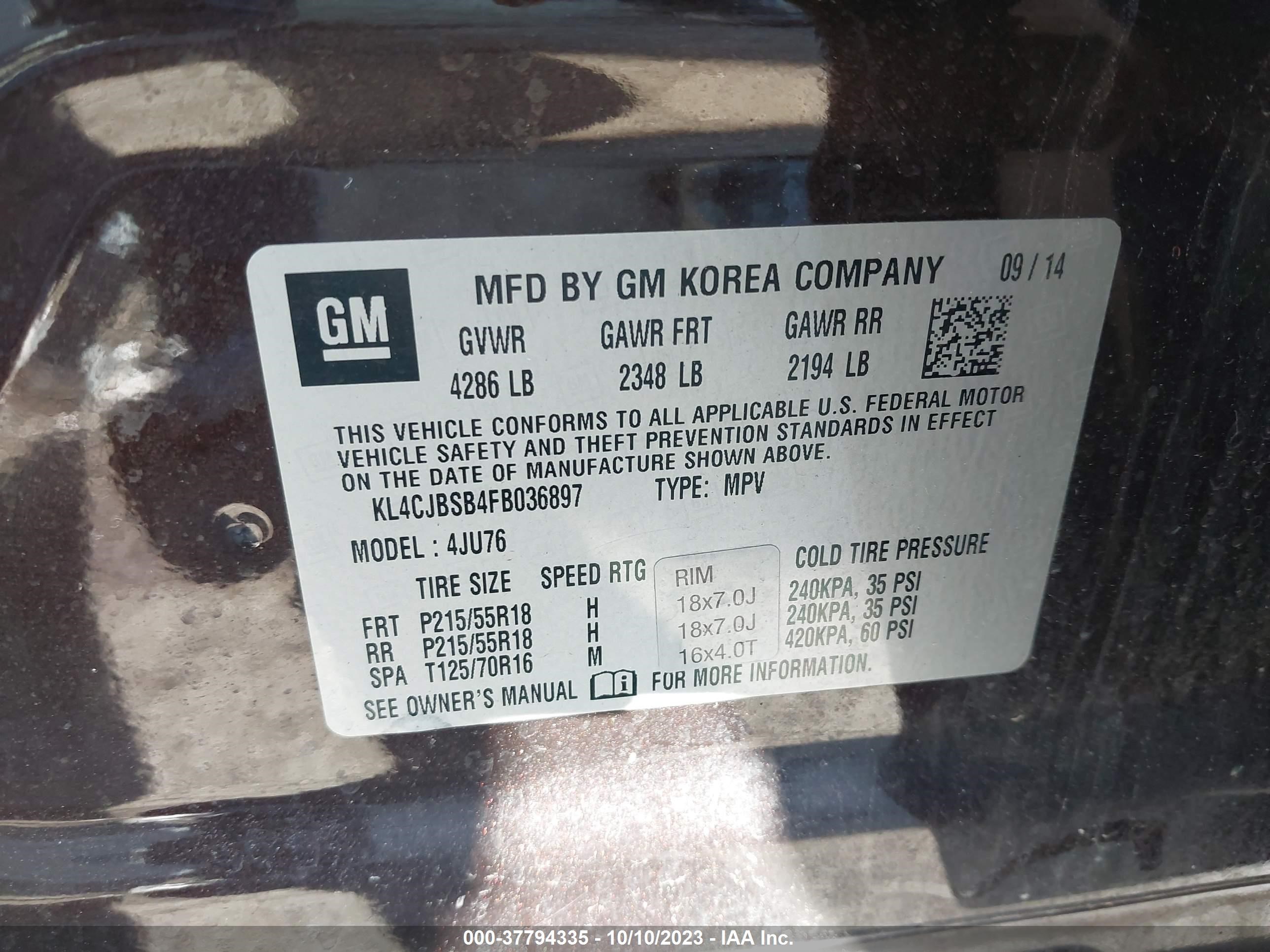 Photo 8 VIN: KL4CJBSB4FB036897 - BUICK ENCORE 