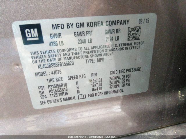 Photo 8 VIN: KL4CJBSB5FB155820 - BUICK ENCORE 