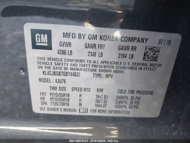 Photo 8 VIN: KL4CJBSB7GB744837 - BUICK ENCORE 