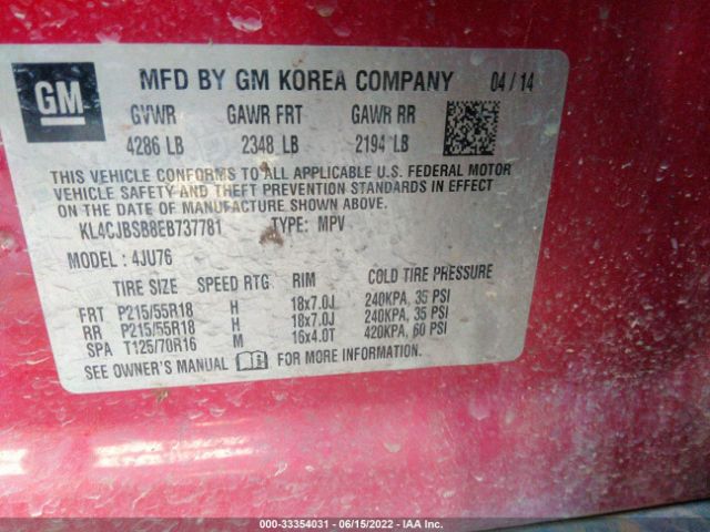 Photo 8 VIN: KL4CJBSB8EB737781 - BUICK ENCORE 