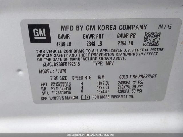 Photo 8 VIN: KL4CJBSB9FB192515 - BUICK ENCORE 