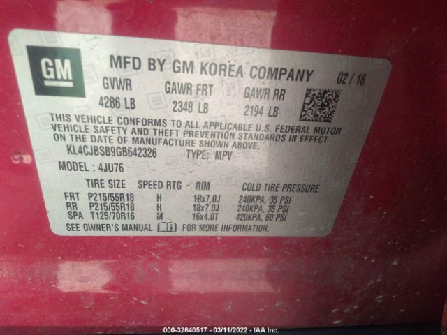 Photo 8 VIN: KL4CJBSB9GB642326 - BUICK ENCORE 