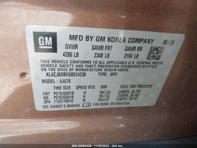 Photo 8 VIN: KL4CJBSBXGB524236 - BUICK ENCORE 