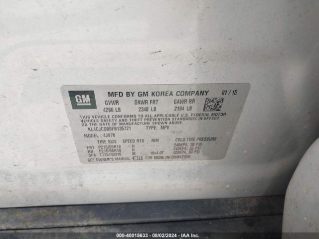 Photo 8 VIN: KL4CJCSB5FB135721 - BUICK ENCORE 