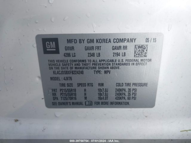 Photo 8 VIN: KL4CJDSBXFB224240 - BUICK ENCORE 