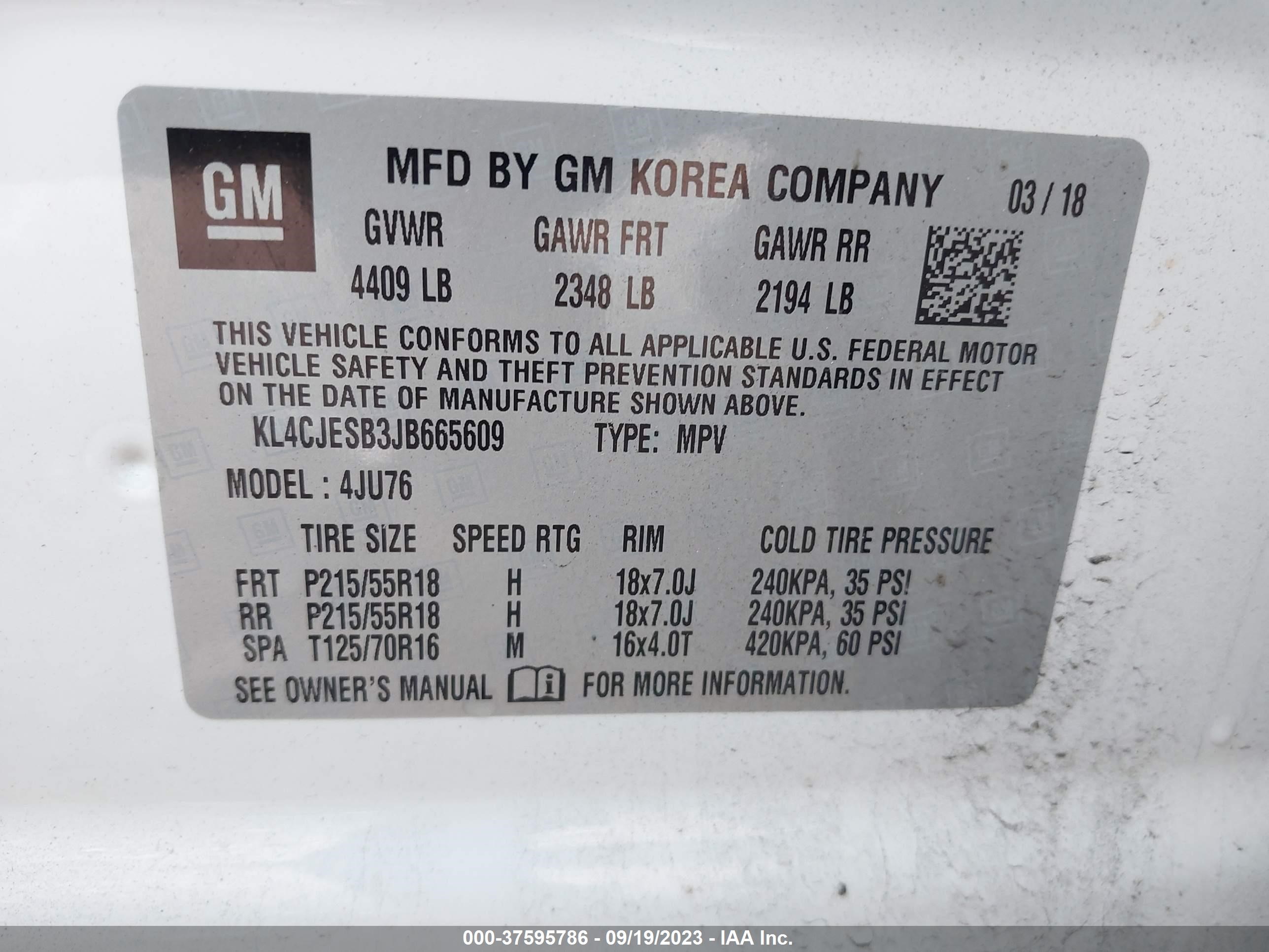 Photo 8 VIN: KL4CJESB3JB665609 - BUICK ENCORE 