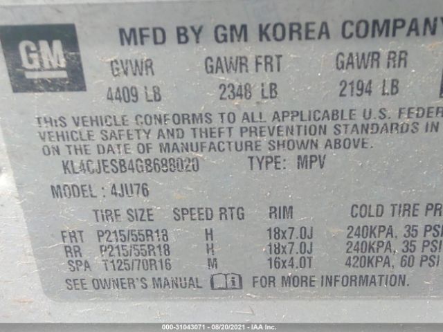 Photo 8 VIN: KL4CJESB4GB688020 - BUICK ENCORE 