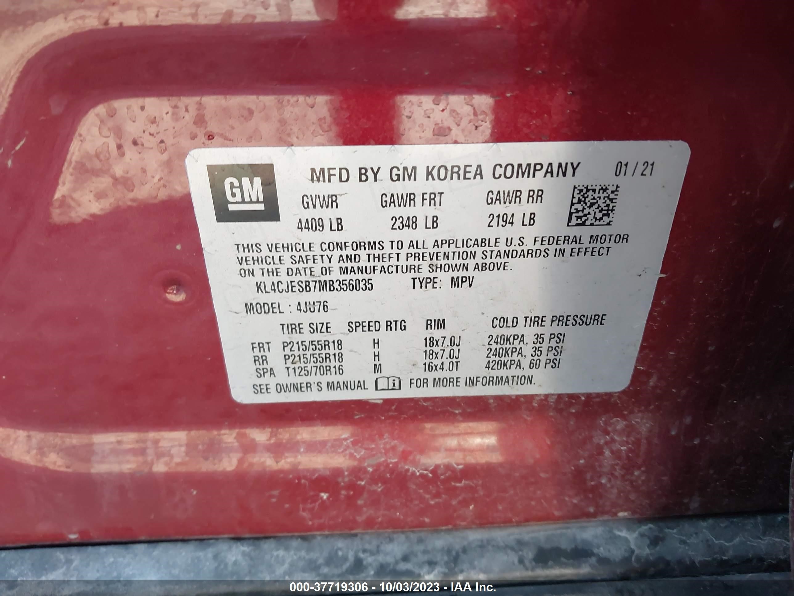 Photo 8 VIN: KL4CJESB7MB356035 - BUICK ENCORE 