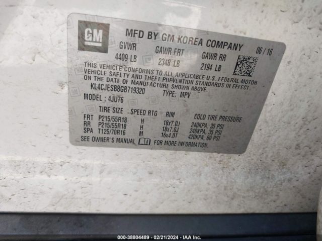 Photo 8 VIN: KL4CJESB8GB719320 - BUICK ENCORE 