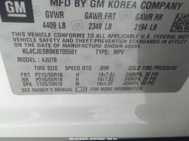 Photo 8 VIN: KL4CJESB9KB705581 - BUICK ENCORE 