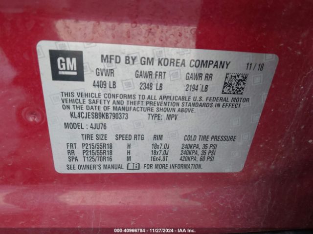 Photo 8 VIN: KL4CJESB9KB790373 - BUICK ENCORE 