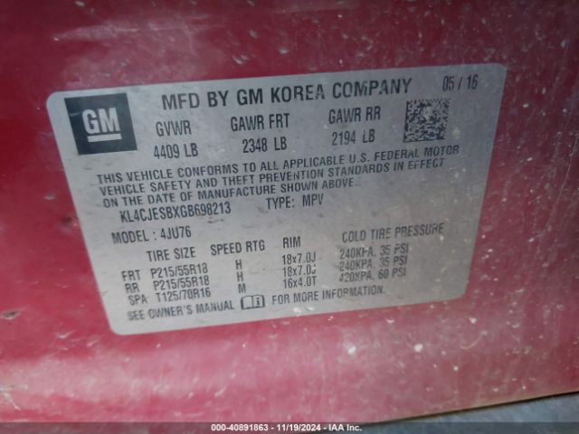 Photo 8 VIN: KL4CJESBXGB698213 - BUICK ENCORE 