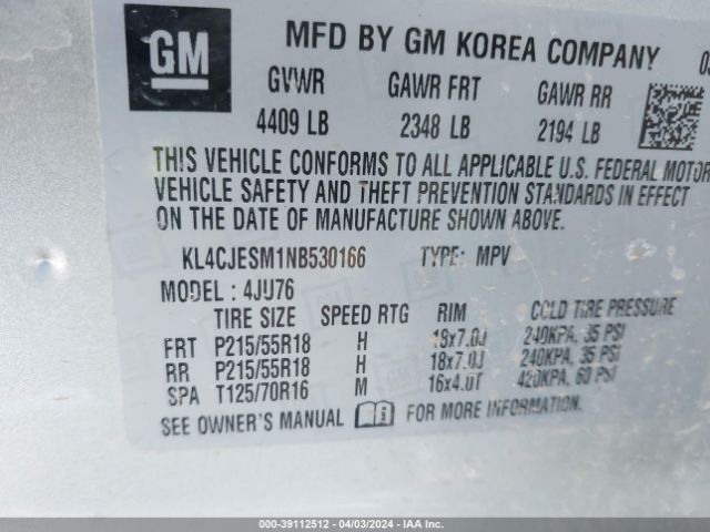 Photo 8 VIN: KL4CJESM1NB530166 - BUICK ENCORE 