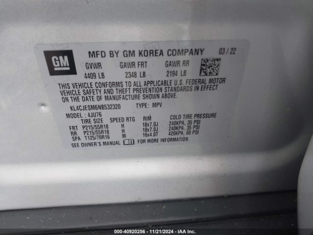 Photo 8 VIN: KL4CJESM6NB532320 - BUICK ENCORE 