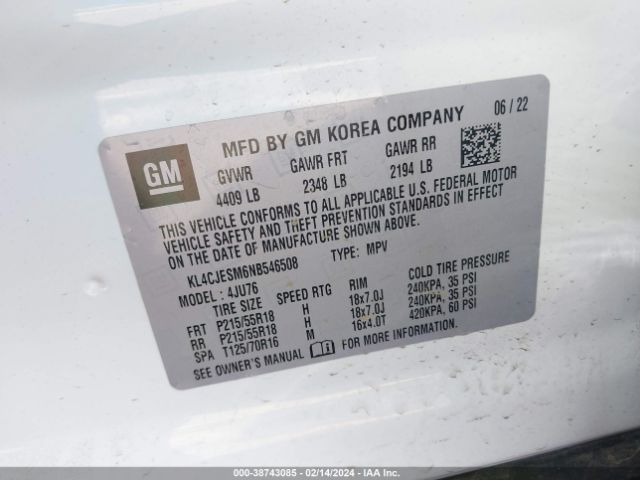 Photo 8 VIN: KL4CJESM6NB546508 - BUICK ENCORE 