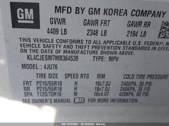 Photo 8 VIN: KL4CJESM7MB364539 - BUICK ENCORE 