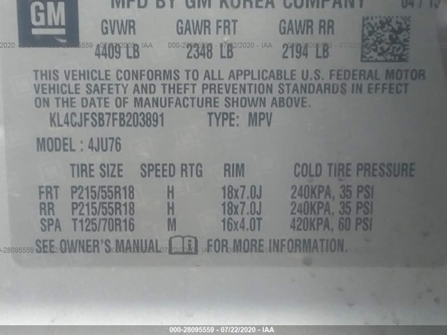 Photo 8 VIN: KL4CJFSB7FB203891 - BUICK ENCORE 