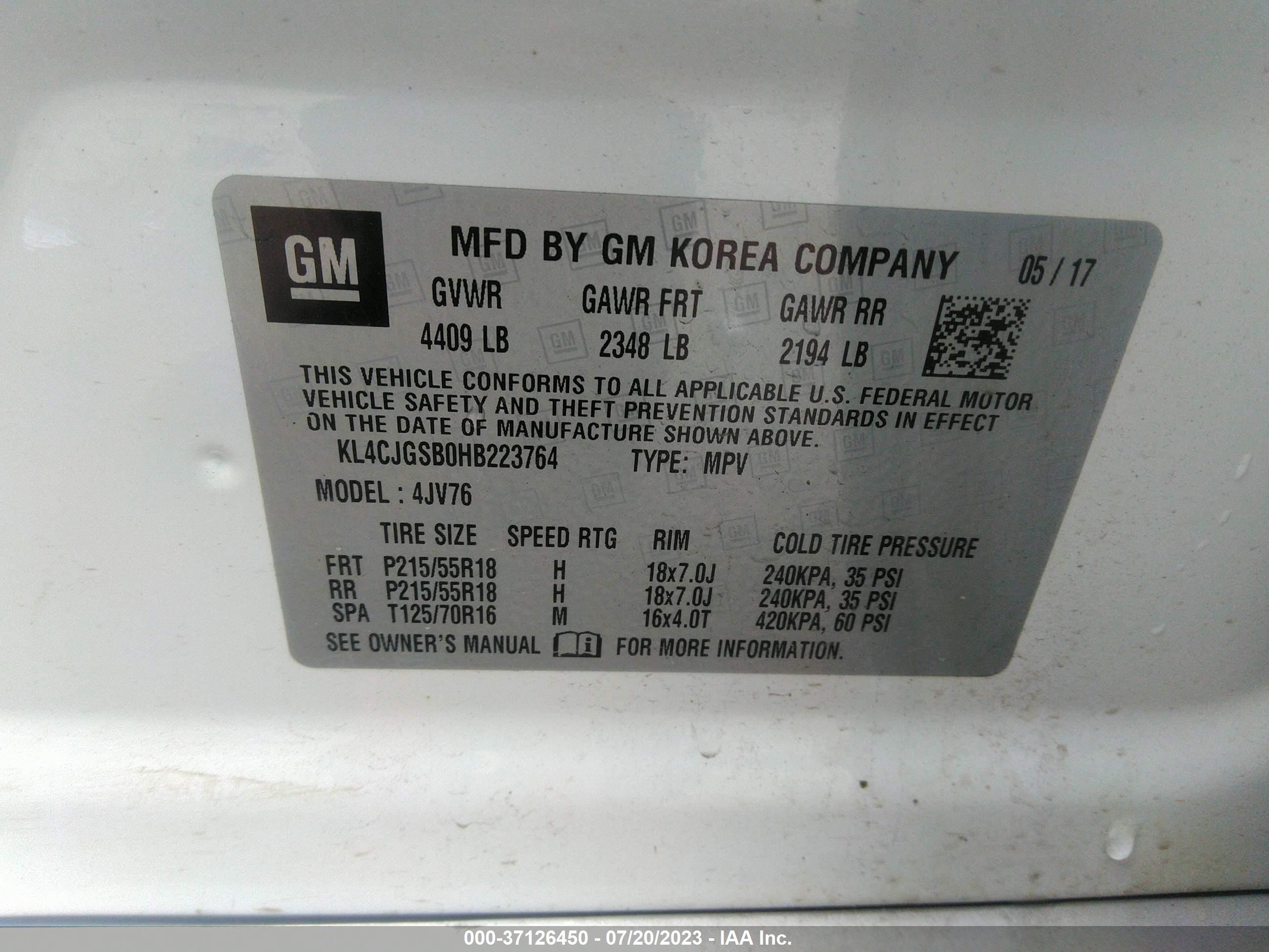 Photo 8 VIN: KL4CJGSB0HB223764 - BUICK ENCORE 