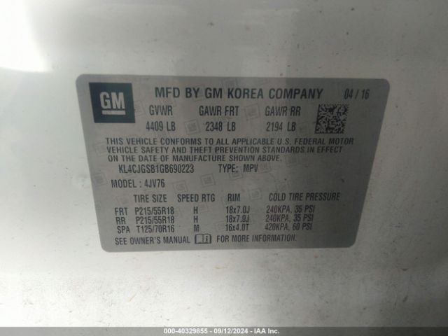 Photo 8 VIN: KL4CJGSB1GB690223 - BUICK ENCORE 