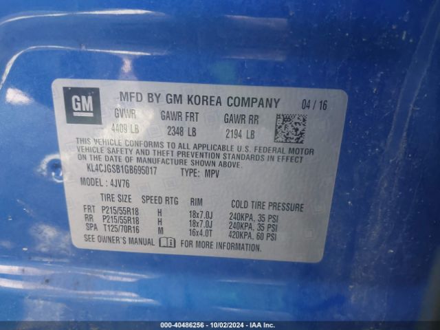 Photo 8 VIN: KL4CJGSB1GB695017 - BUICK ENCORE 