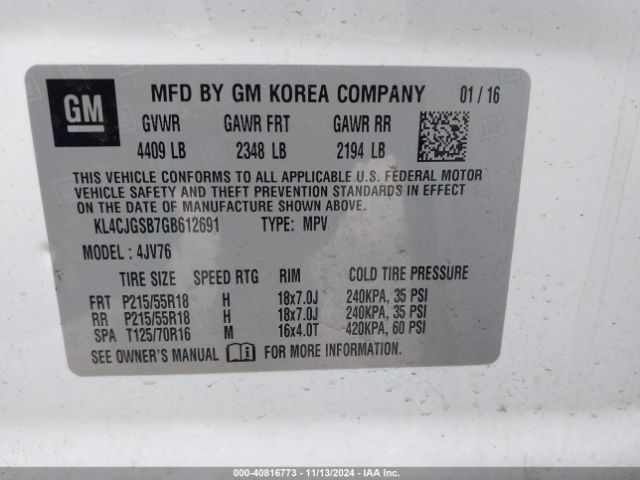 Photo 8 VIN: KL4CJGSB7GB612691 - BUICK ENCORE 