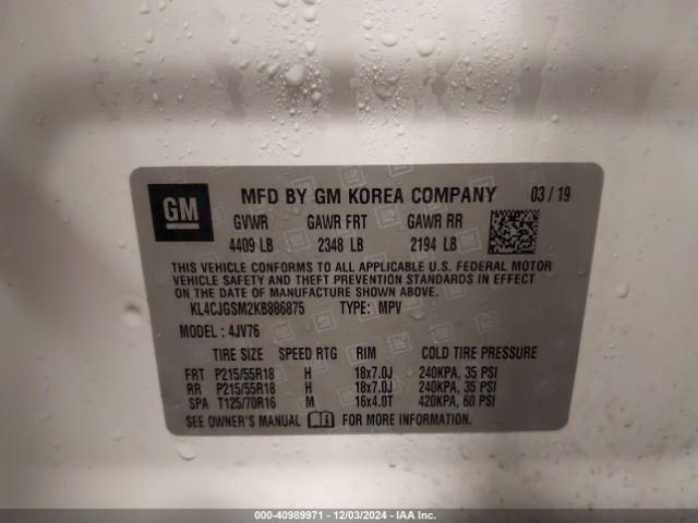 Photo 8 VIN: KL4CJGSM2KB886875 - BUICK ENCORE 