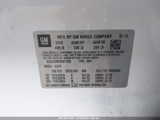 Photo 8 VIN: KL4CJGSM3KB871320 - BUICK ENCORE 