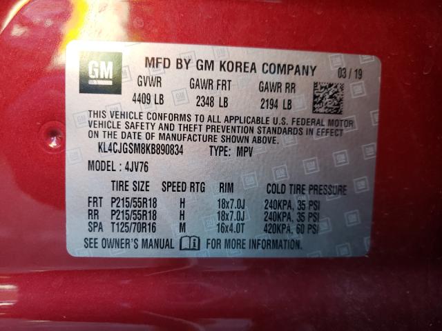 Photo 9 VIN: KL4CJGSM8KB890834 - BUICK ENCORE ESS 