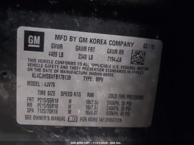 Photo 8 VIN: KL4CJHSBXFB178139 - BUICK ENCORE 