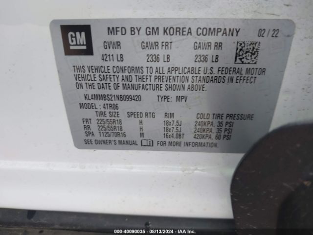 Photo 8 VIN: KL4MMBS21NB099420 - BUICK ENCORE GX 