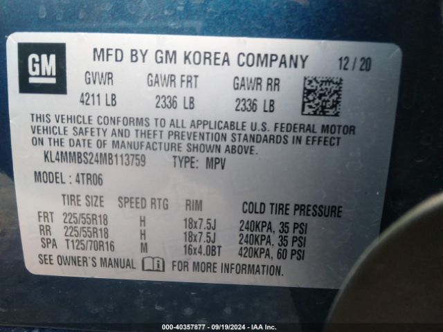 Photo 8 VIN: KL4MMBS24MB113759 - BUICK ENCORE GX 