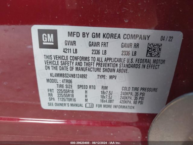 Photo 8 VIN: KL4MMBS24NB124892 - BUICK ENCORE GX 