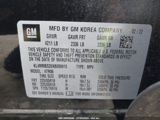 Photo 8 VIN: KL4MMBS26NB099915 - BUICK ENCORE GX 