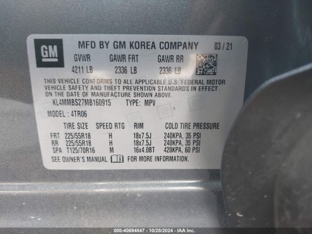 Photo 8 VIN: KL4MMBS27MB160915 - BUICK ENCORE GX 